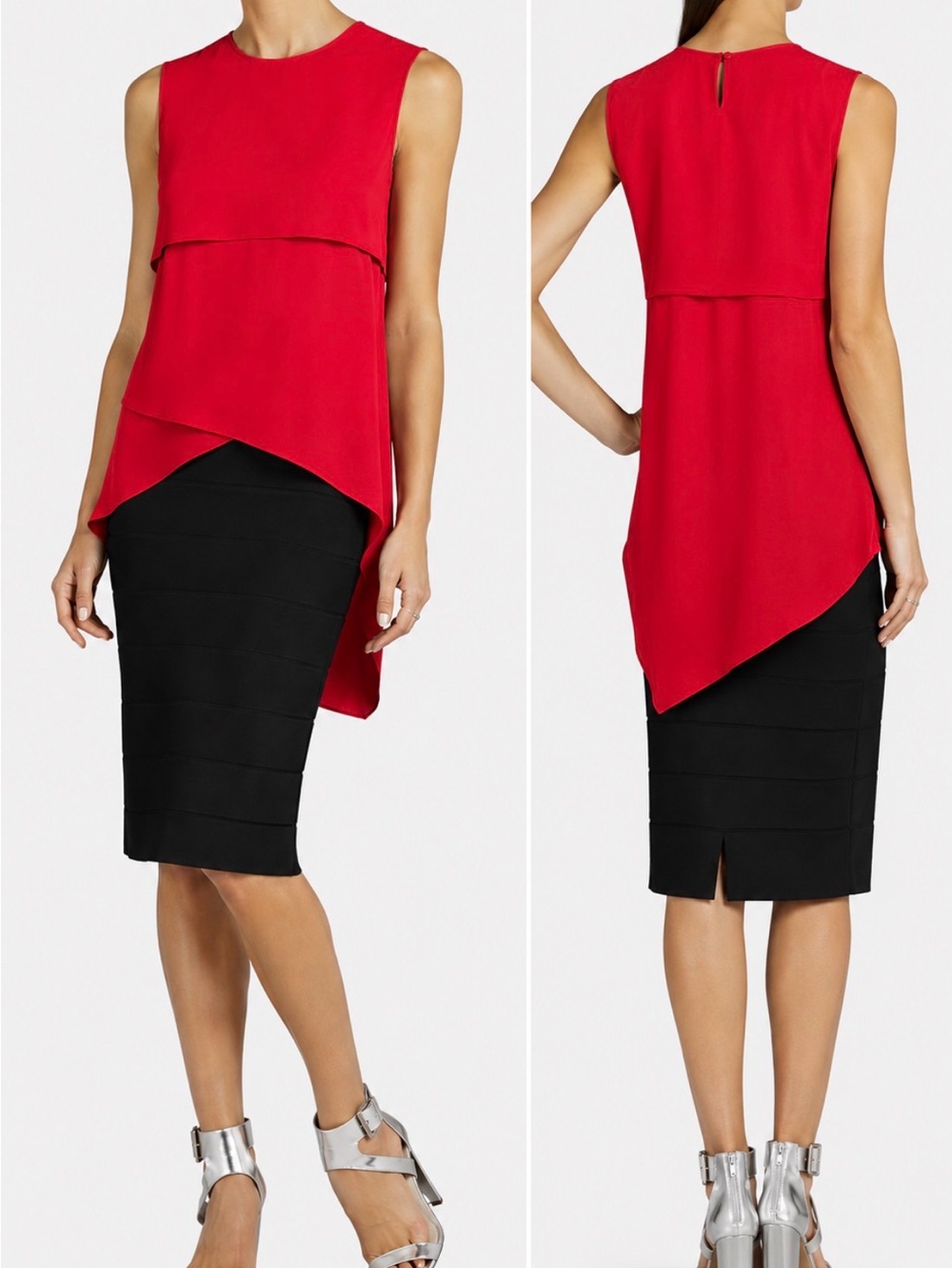 BCBGMAXAZRIA Lynzi Red Berry Layered Sleeveless Top Size Medium NWT